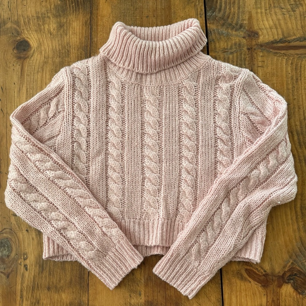 June & Ivy Cozy Pink Cable Knit Turtleneck Sweater Size S